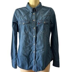 Levi’s Classic Snap Front Blue Denim Blouse Westerncore Cowgirl Size Small